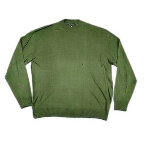 NWT  Saxony 100% Silk Sweater Mens XXL Grass  Green Crewneck Retro Textured Knit